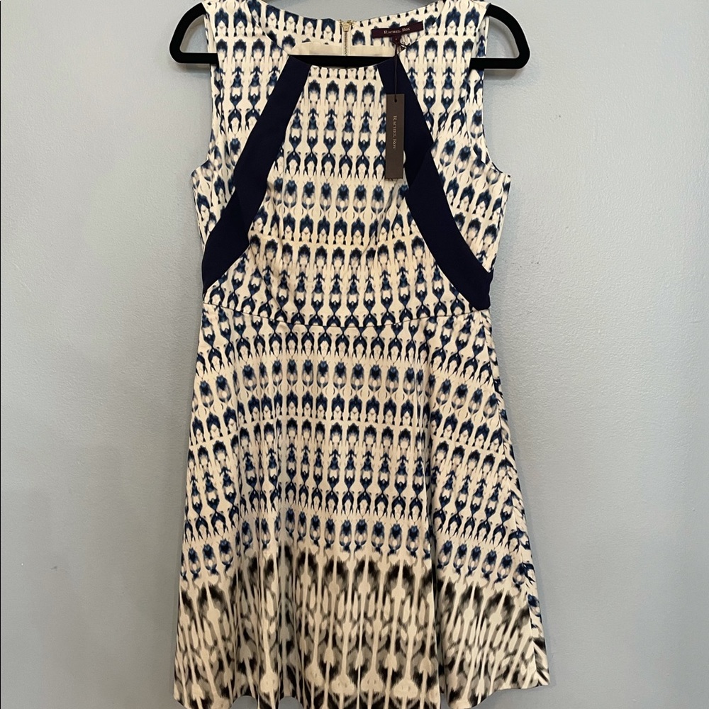 NWT Rachel Roy Navy Blue Print Flare Dress Size 8